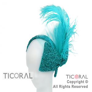 SOMBRERO VINCHA CON MOO Y PLUMAS LAME CELESTE x 1